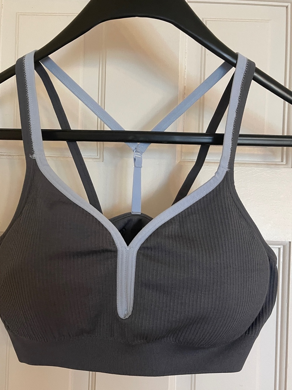 Champion Ribbed Strappy Sports Bralette - Charcoal with Light Gray Trim